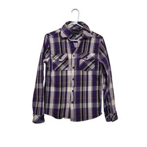 Emerica Purple Plaid Long Sleeve Flannel Button Up Shirt Streetwear Size Small
